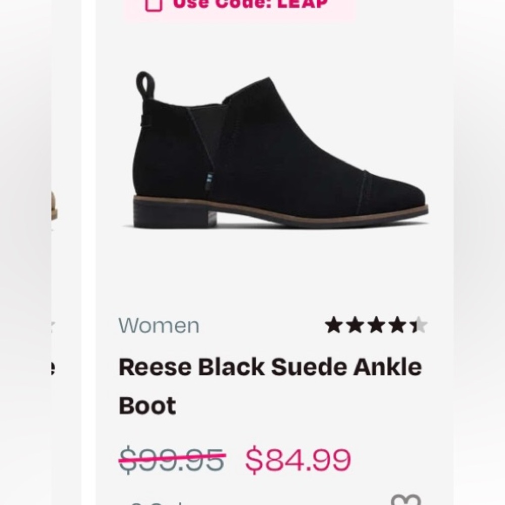 NWT.  Tom’s Reese black suede ankle boots